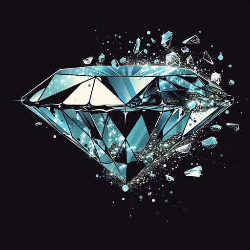 Shattering diamond design symbolizing luxury and strength, business name space