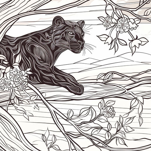 Black panther resting on a tree branch