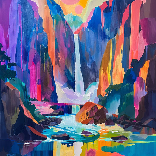 Angel Falls with abstract elements and bold colors