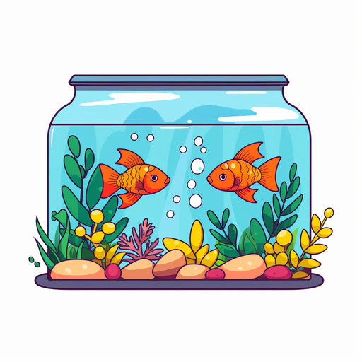 Minimalist fish tank illustration, on a white background