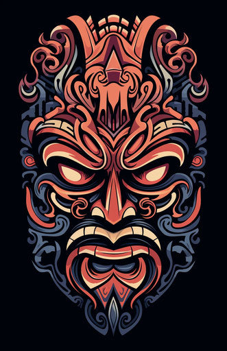 Tribal tattoo head mouth, dark white light pink style