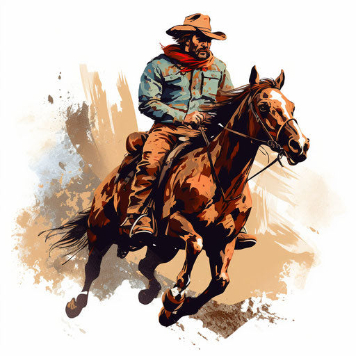 Cowboy drawing in the style of Chiaroscuro Art, on white background