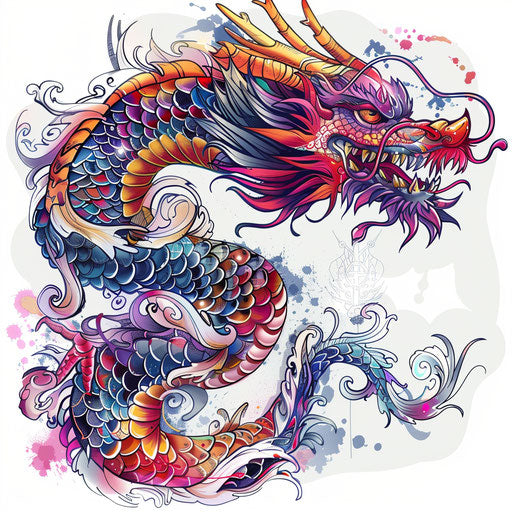 Vibrant tattoo sketch of an oriental dragon in clipart style