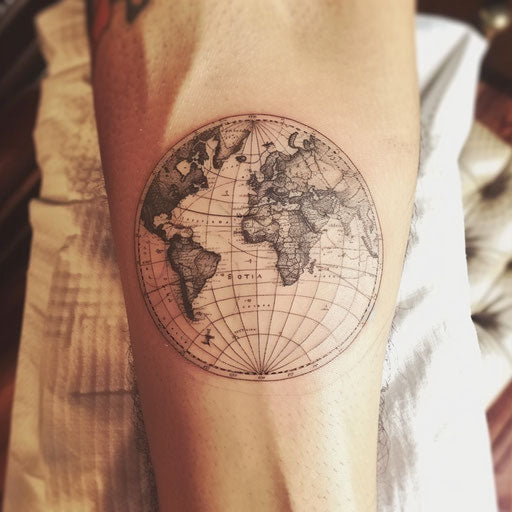 Vintage map tattoo on white background