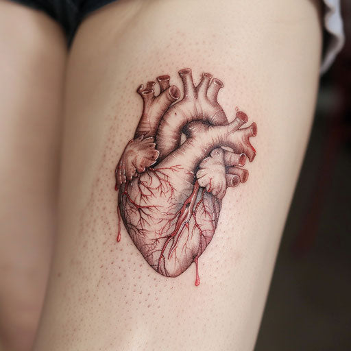Realistic human heart tattoo on white background