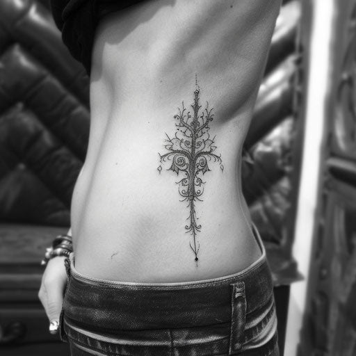 Rib tattoos of an Elvish tree, Peter Jackson style