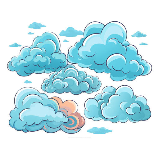 Cartoon clouds png in the style of Chiaroscuro Art, on white background