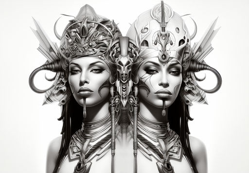 Tattoo of an Egyptian man and woman, black and white style