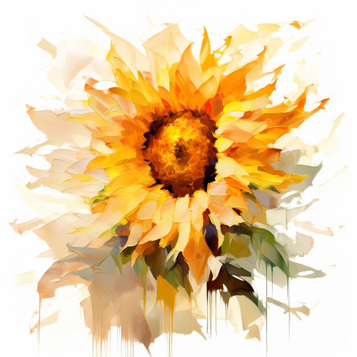 Sunflower clipart in the style of Impressionistic Art, on white background