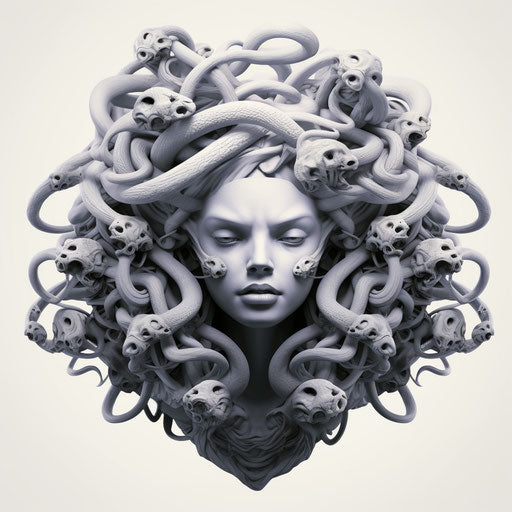 Medusa worm skull tattoo with surrounding snakes