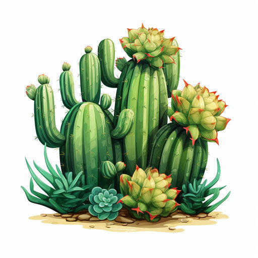 Cactus illustration in the style of Chiaroscuro Art, on white background