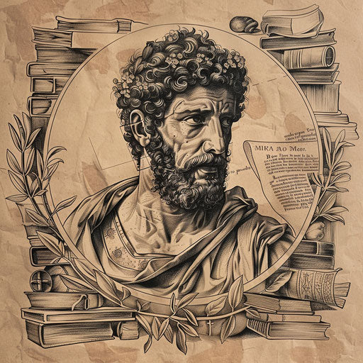 Vibrant flat tattoo sketch in a library setting