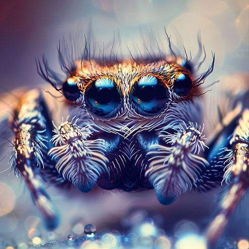 Close-up of a cute spider with sparkling eyes