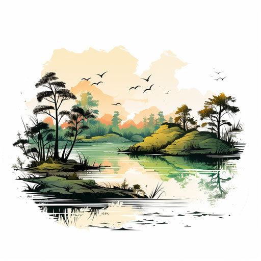 Nature clipart in the style of Chiaroscuro Art, on a white background