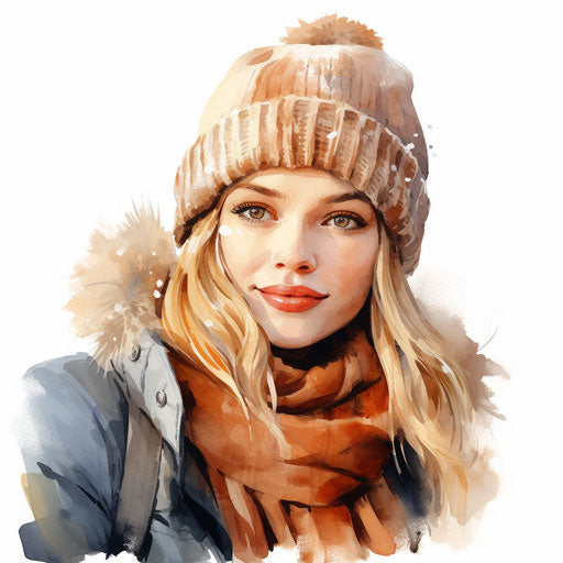 Winter hat in Oil painting style, on white background