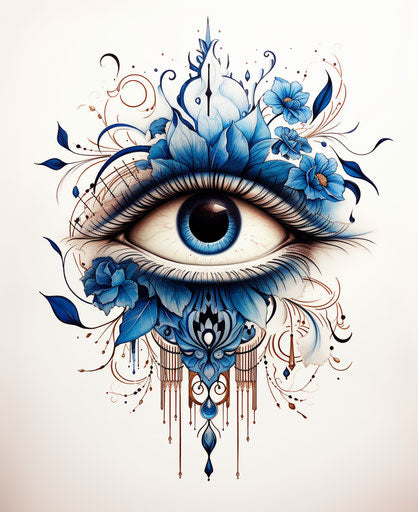Eye tattoo in an artistic fantasy style