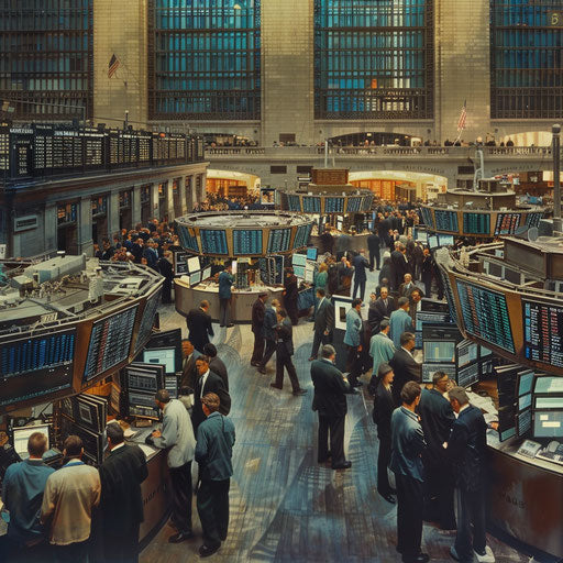 Pictures of finance depicting a busy stock exchange with traders