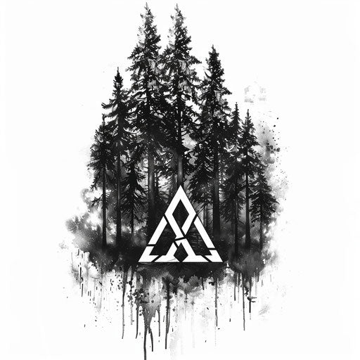 Nordic forest tattoo design with runic symbols