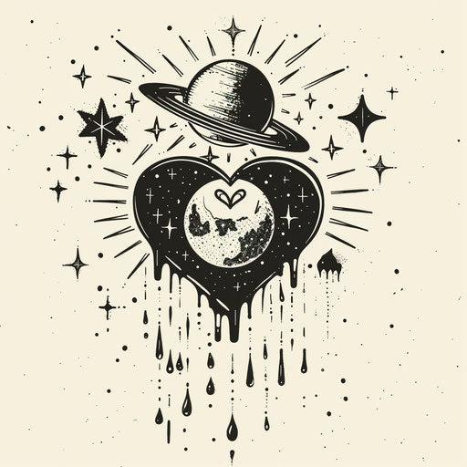 Flat tattoo sketch of a heart crying stars