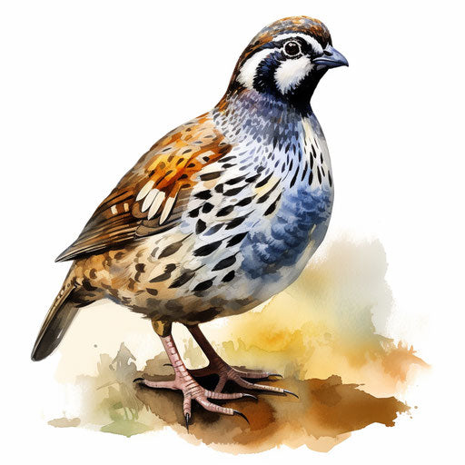 Stylized quail illustration in oil painting style on white background