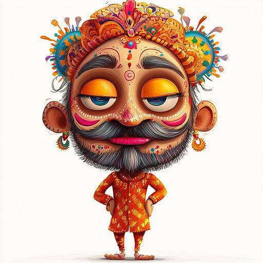 Humorous caricature of a Diwali clipart with human characteristics, exaggerated full lips, small feet, monochrome, vibrant colors, cartoon style, winking, high-resolution, isolated