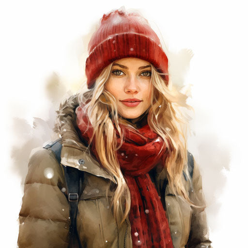 Winter clothes in Oil painting style on white background
