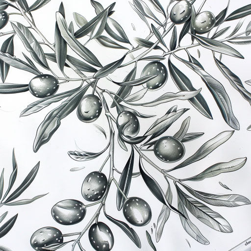 Detailed design of a tattoo with Italian olive branches, in black and green ink, on white background