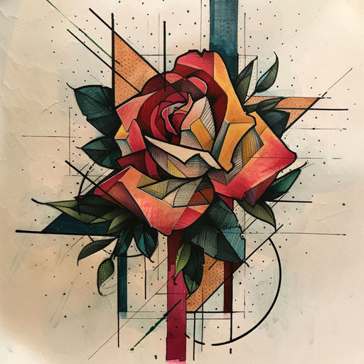 Stylized rose with bold geometric shapes