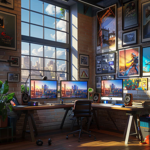 Animator's workspace with dual monitors