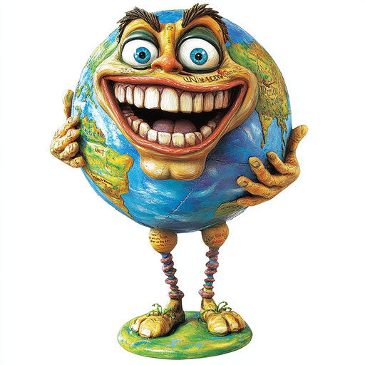 Humorous caricature of a globe clipart with human characteristics