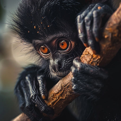 Delicate hands of a spider monkey grasping a branch