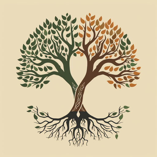 Interwoven family trees symbolizing marriage