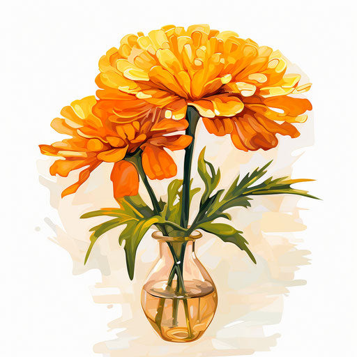 Marigold clipart in the style of Impressionistic Art, on a white background