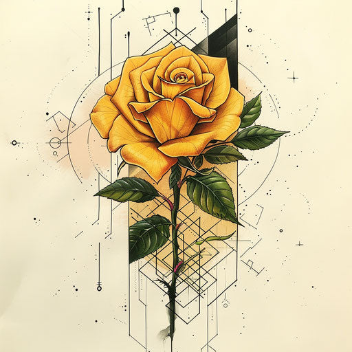 Stylized yellow rose with geometric patterns