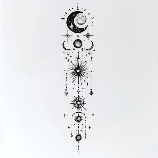 Celestial flat tattoo sketch on outer forearm