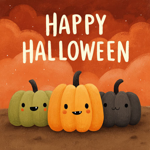 Cheerful Halloween illustration with expressive pumpkins