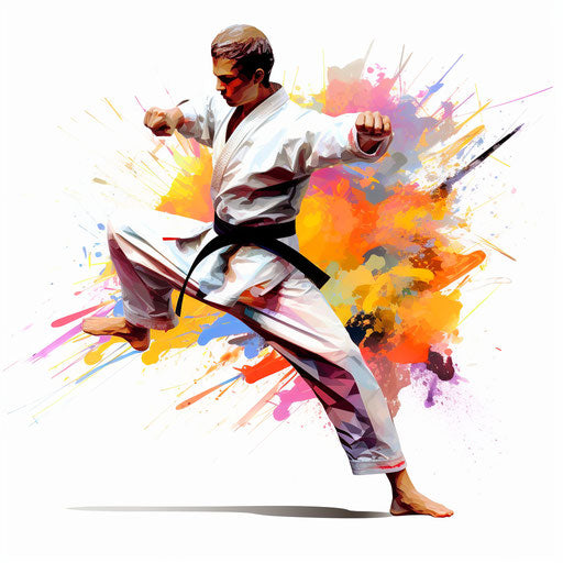 Karate clipart in the style of Impressionistic Art, on white background