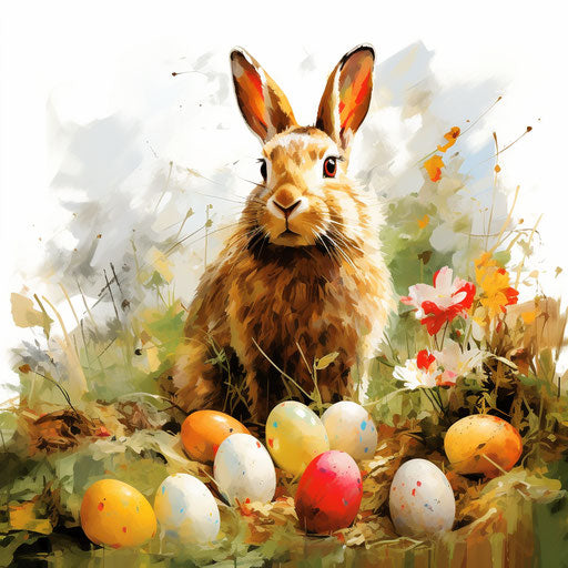 Easter crafts in oil painting style, white background
