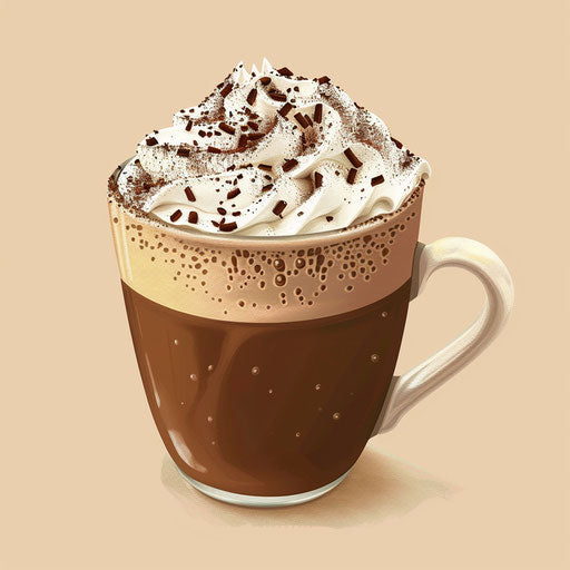 Photo-realistic hot chocolate clipart on flat beige background