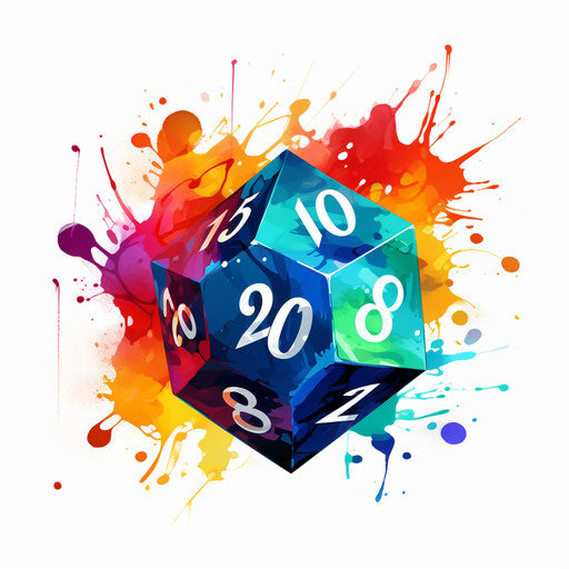 Minimalist style artwork of a d20 die on white background
