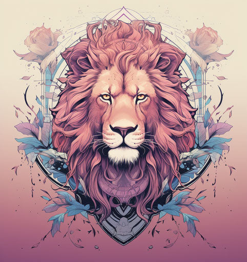 Beautiful lion with the word leo in rococo pastel colors style