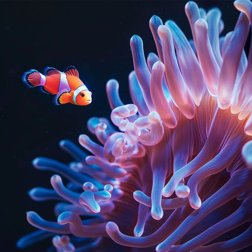 Sea anemone with an inquisitive fish nearby