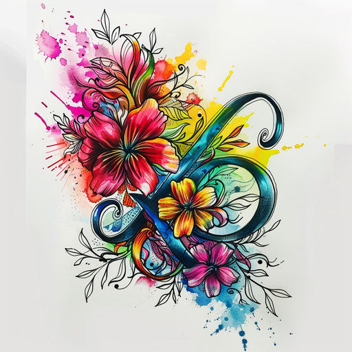 Vibrant xo tattoo sketch with floral accents and bold colors