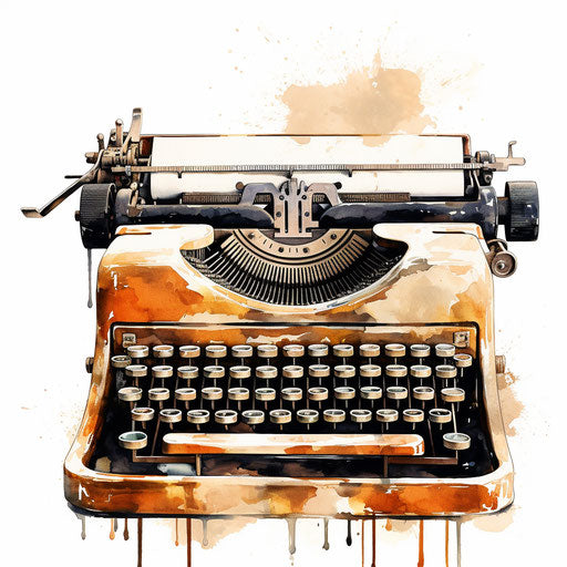 Typewriter clipart in the style of oil painting, on a white background