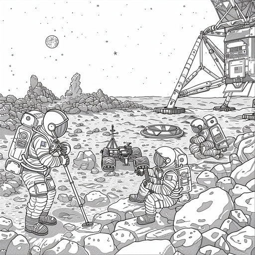 Astronauts conducting experiments on lunar surface