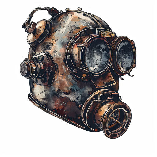 Vintage diver's helmet tattoo on white background