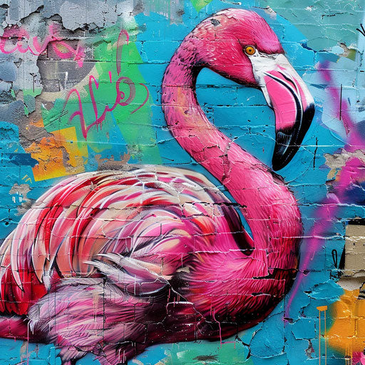Flamingo graffiti on urban wall