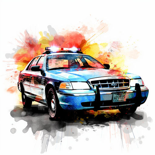 Police car in Impressionistic style, on white background