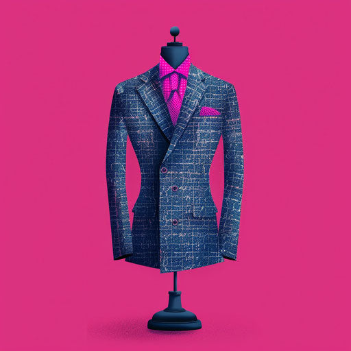 Tailor clipart on bright magenta background with intense colour saturation