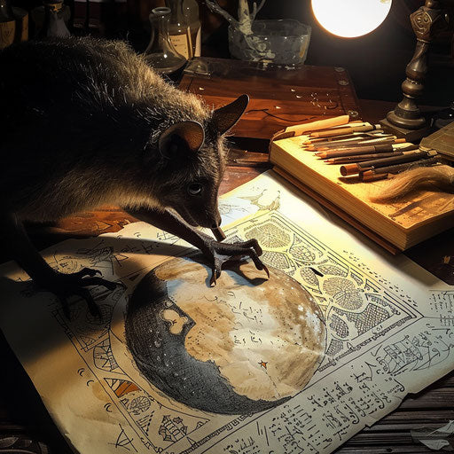 Bat calligrapher under the full moon